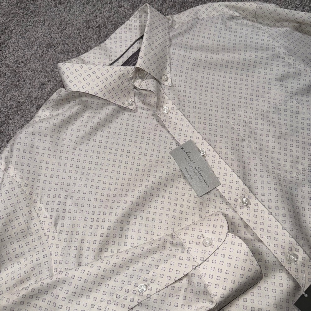 Daniel Cremieux Signature Supima Cotton Shirt Geometric Mens XXL Cream NEW